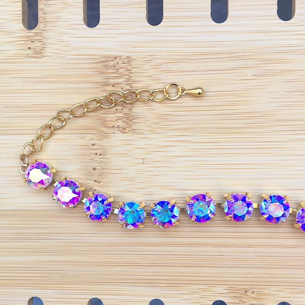 Aurora Borealis + Gold Crystal Tennis Bracelet - Picture 12 of 16